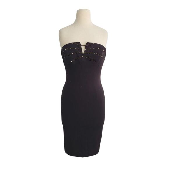 Vtg CACHE Y2K Strapless Rhinestone Cutout Mini Dress SZ 4 Black Formal Hoco LBD - Picture 2 of 12